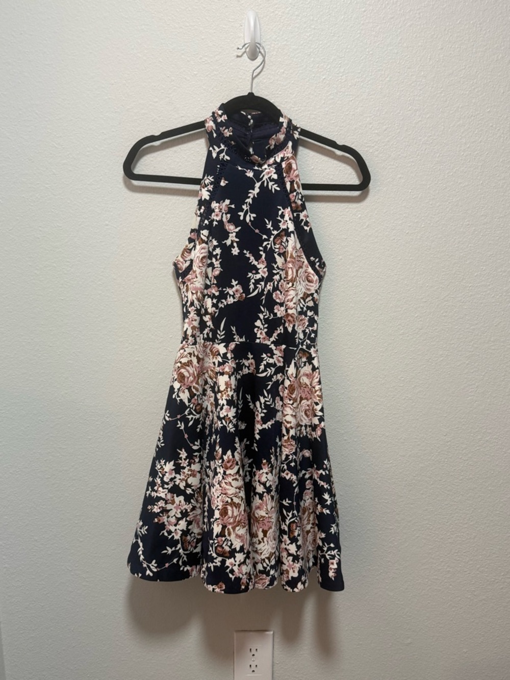 B Darlin Navy White Pink Floral Halter Dress Size 3/4